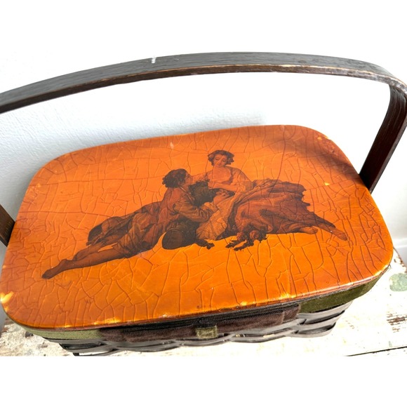 Vintage Romano Wicker Basket with‎ Lid & Printed Scene – Decorative Storage - Picture 4 of 10